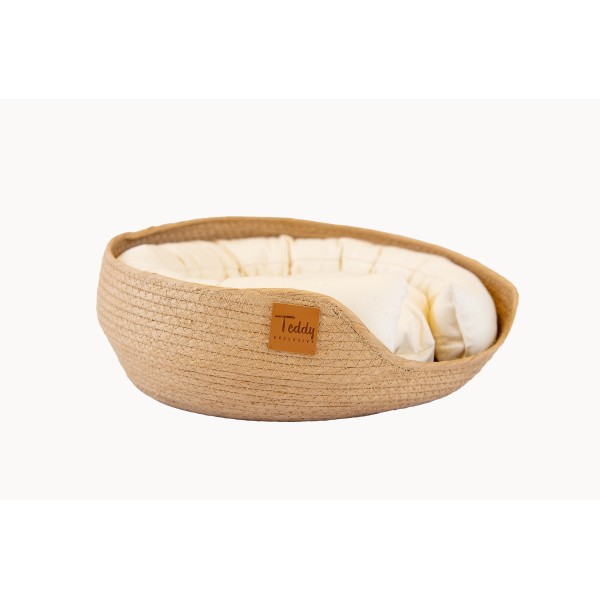 Teddy Exclusive Kattenmandje Benji – Rieten Kattenmand met Kussentje – Ø35 cm – Wit – Stijlvol & Comfortabel