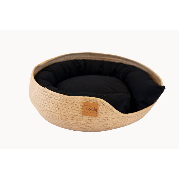 Teddy Exclusive Kattenmandje Benji – Rieten Kattenmand met Kussentje – Ø35 cm – Zwart – Stijlvol & Comfortabel