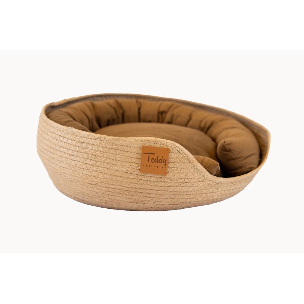 Teddy Exclusive Kattenmandje Benji – Rieten Kattenmand met Kussentje – Ø35 cm – Bruin – Stijlvol & Comfortabel