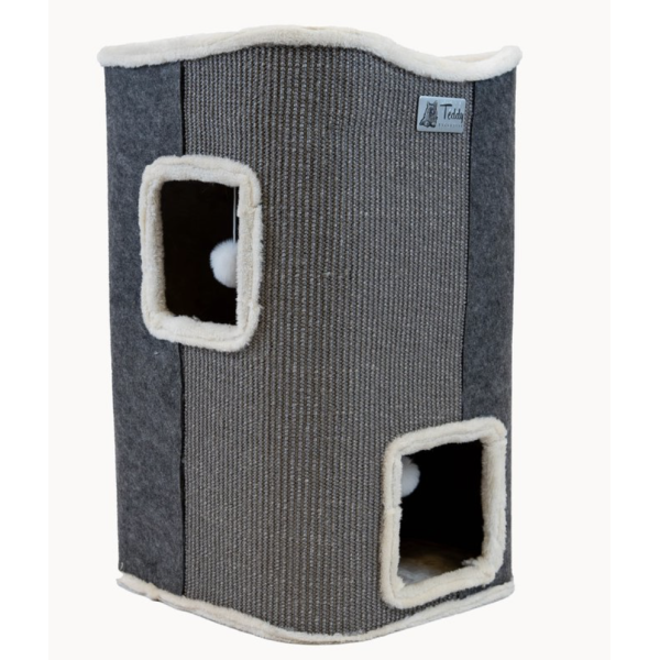 Teddy Exclusive Krabton Milo – Compact & Zacht – Grijs/Wit (H70 x Ø40 cm) – Ook voor grotere raskatten