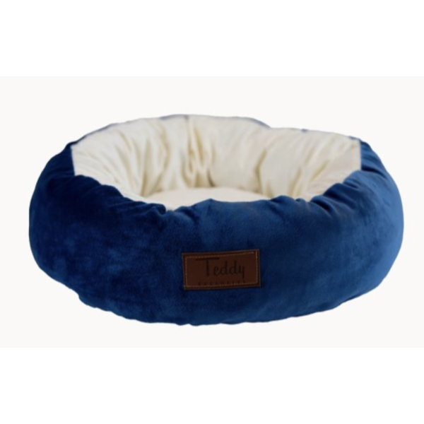 Teddy Exclusive Kattenmand Cleo – Rond & Zacht – Blauw (Ø40 x H12 cm)
