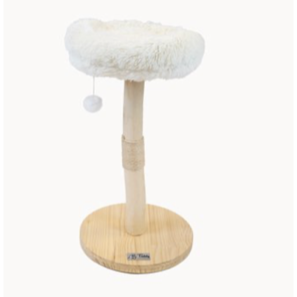 Teddy Exclusive Krabpaal Tommie – Hout & Wit - Pluche – Met Fluffy Mand (H75 x Ø45 cm)