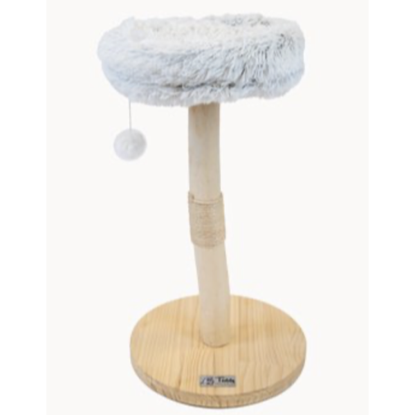 Teddy Exclusive Krabpaal Tommie – Hout & Wit met bruin accent - Pluche – Met Fluffy Mand (H75 x Ø45 cm)