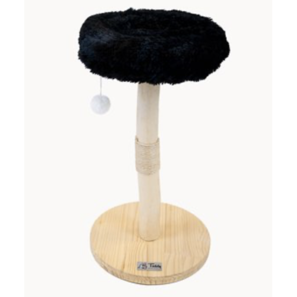 Teddy Exclusive Krabpaal Tommie – Hout & Zwart - Pluche – Met Fluffy Mand (H75 x Ø45 cm)