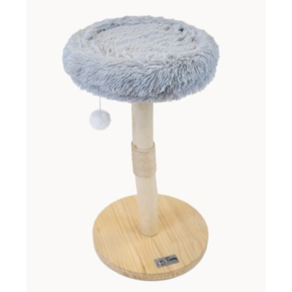 Teddy Exclusive Krabpaal Tommie – Hout & Grijs - Pluche – Met Fluffy Mand (H75 x Ø45 cm)